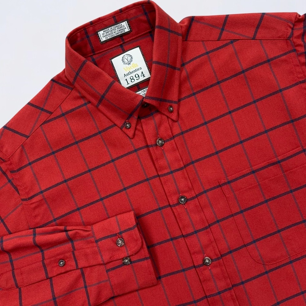 Viyella Shirt Men's Medium Red Plaid Button Down Long Sleeve Cashmere Blend